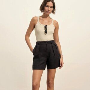 Buck Mason Riviera Black Linen High-Waisted Pleated Short Size 30